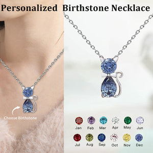 Personalized Birthstone Kitten Necklace For Women, Jewelry for Cat Lovers
