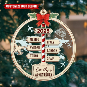 Personalized Travel Adventure 2 Layer Mixed Christmas Ornament