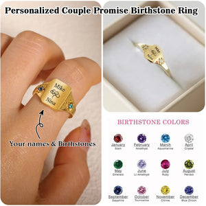Personalized Custom Names & Birthstone Ring, Anniversary Gift for Couples