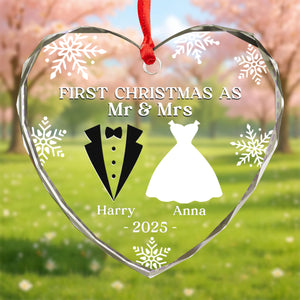First Christmas As Mr & Mrs - Custom Heart Glass Ornament