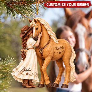Personalized Horse Christmas Ornament, Custom Girl and Horse Names, Horse Lover Gift