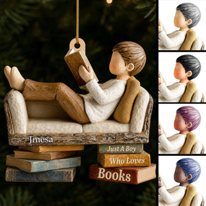 Personalized Book Lover Christmas Ornament, Custom Boy Or Girl Reading Gift