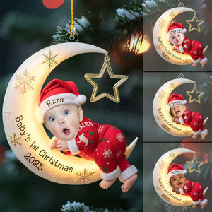 Personalized Baby First Christmas Ornament, Moon Acrylic Decoration