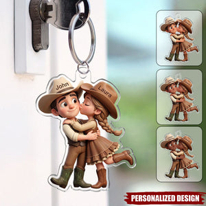 Personalized Couple Cowboy Cowgirl Keychain