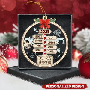 Personalized Travel Adventure 2 Layer Mixed Christmas Ornament