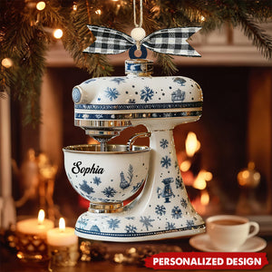 Personalized Kitchen Mixer Ornament, 2D Blue Snowflake Christmas Tree Decoration