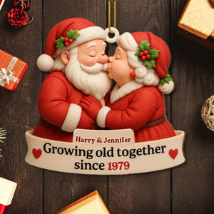 Growing Old Together With Santa and Mrs. Claus, Custom Wood Ornament
