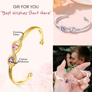 Personalized Bracelet with Names & Heart Birthstones, Anniversary Gift for Her
