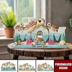 Mama Turtle - Personalized Mother Custom Shaped Acrylic Plaque