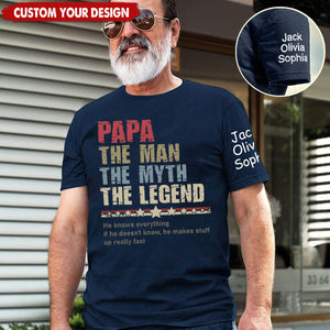 Personalized Papa The Man The Myth T-Shirt, Custom Father's Day Shirt With Kids Names