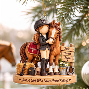 Custom Horse Riding Girl Ornament, Personalized Equestrian Gift, Horse Lover Christmas Keepsake