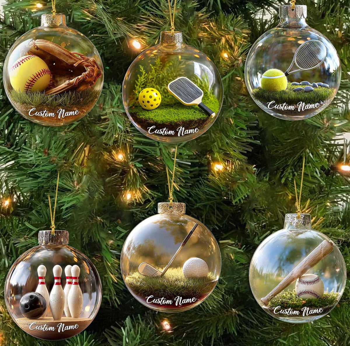 Hadouki Personalized Custom 2D Flat Sports Ball Christmas Ornament Set - hadouk