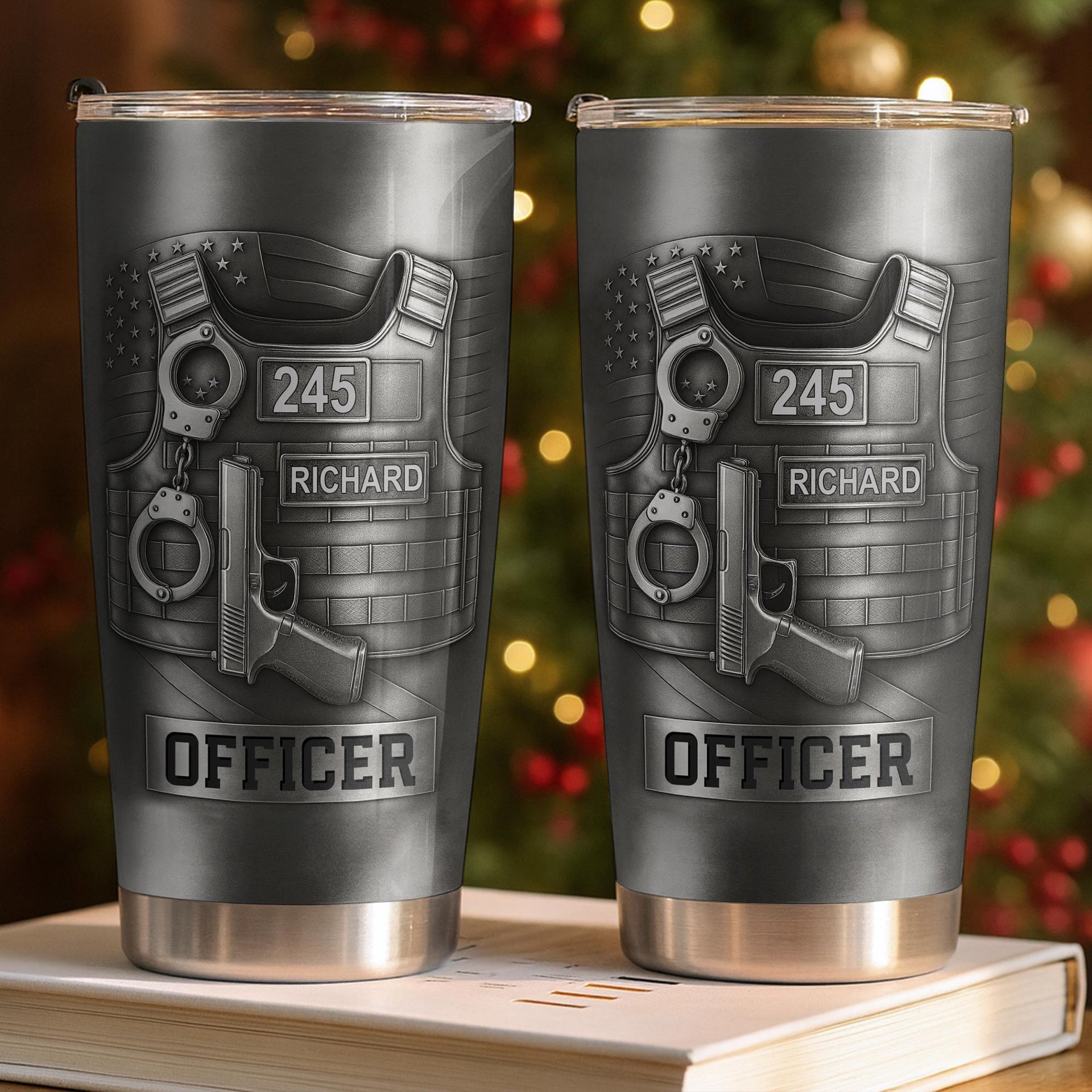 Honor Your Dedication, Police Badge Handcuffs Gun, Personalized Tumbler