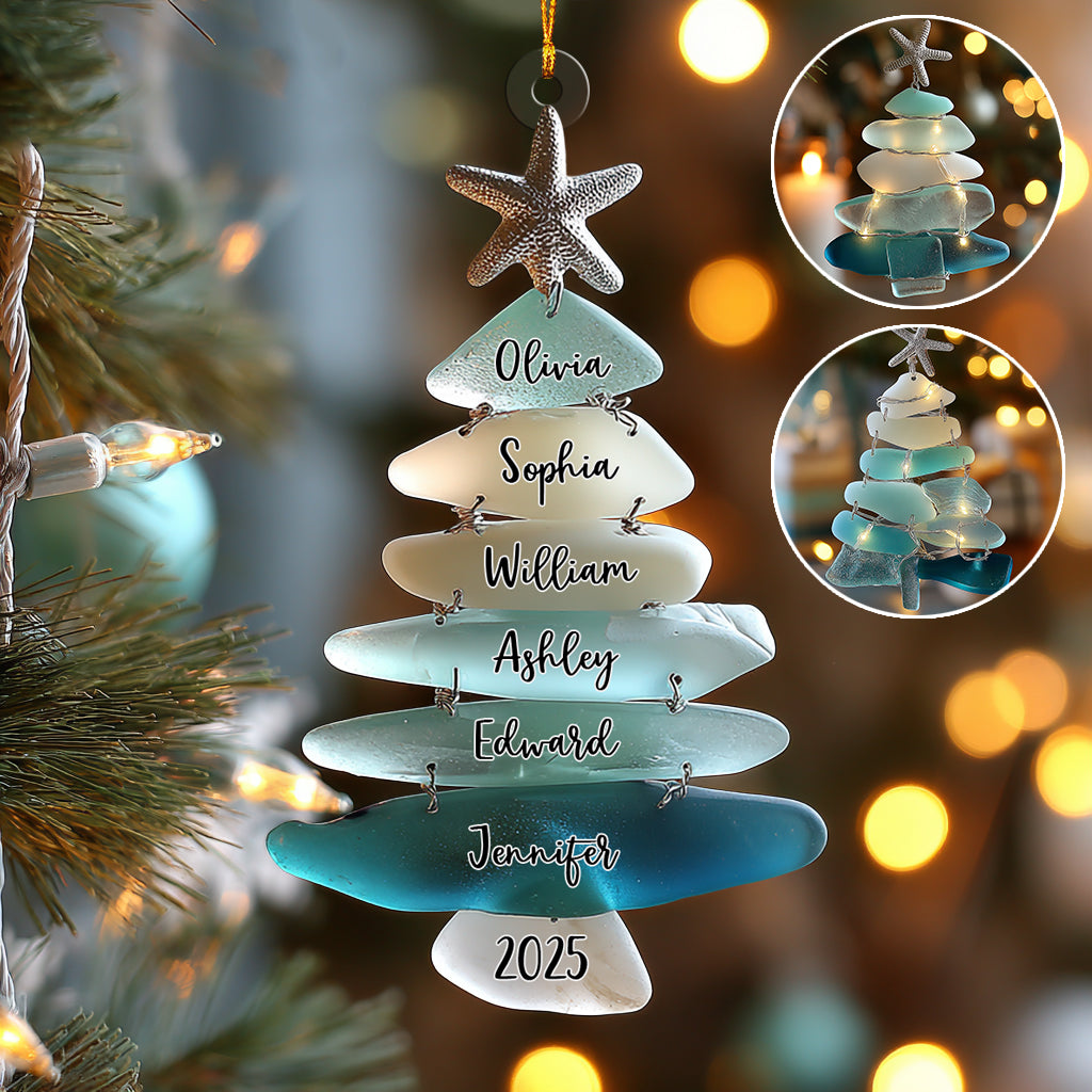 Family Sea Glass Christmas Tree - Personalized Family Ornament