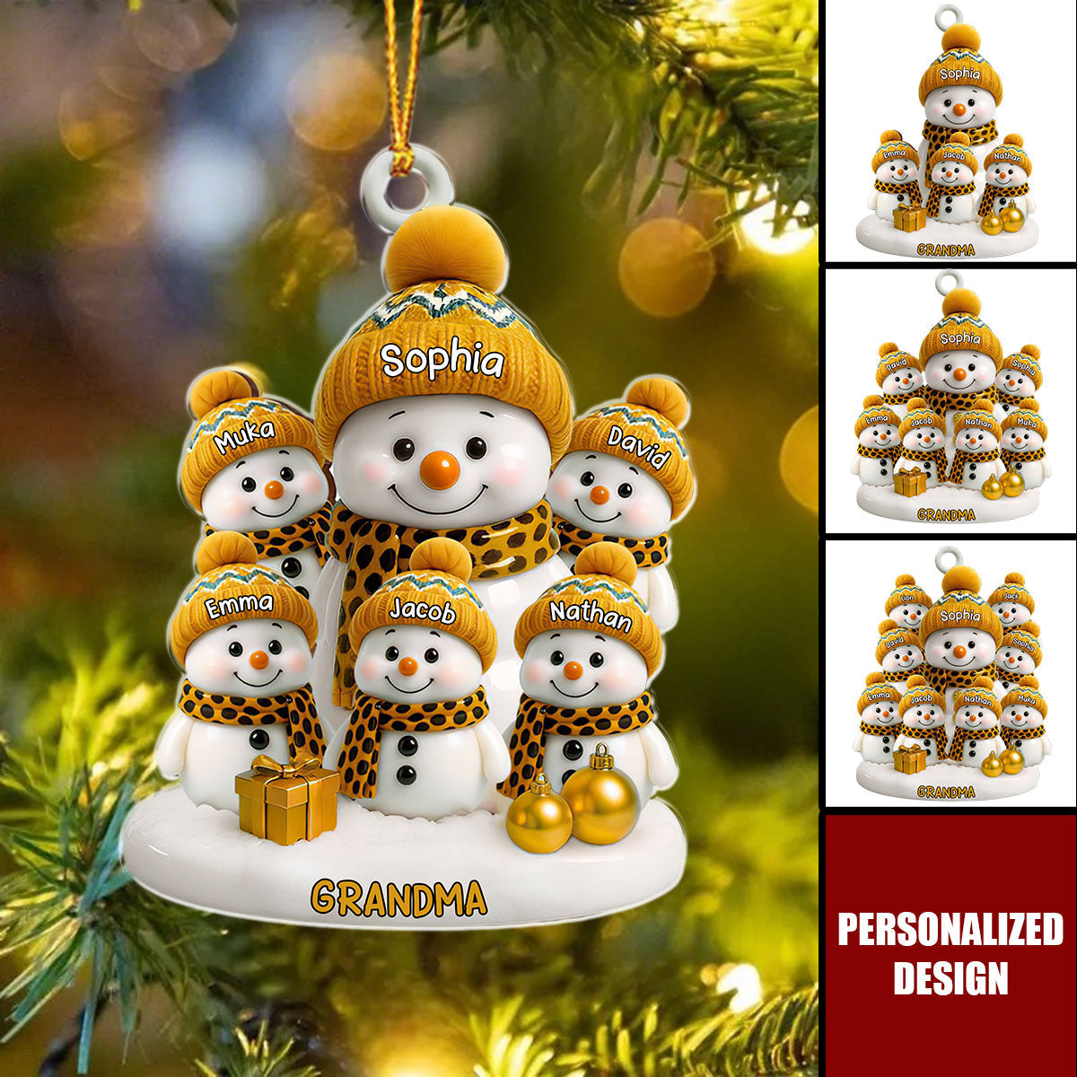 Personalized Snowman Family Christmas Celebration Ornament