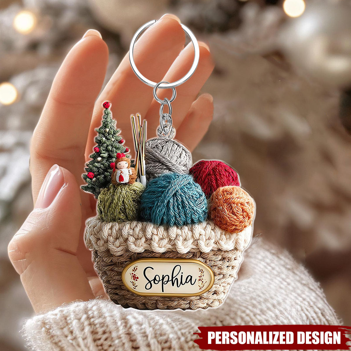Personalized Knitting Basket Acrylic Keychain