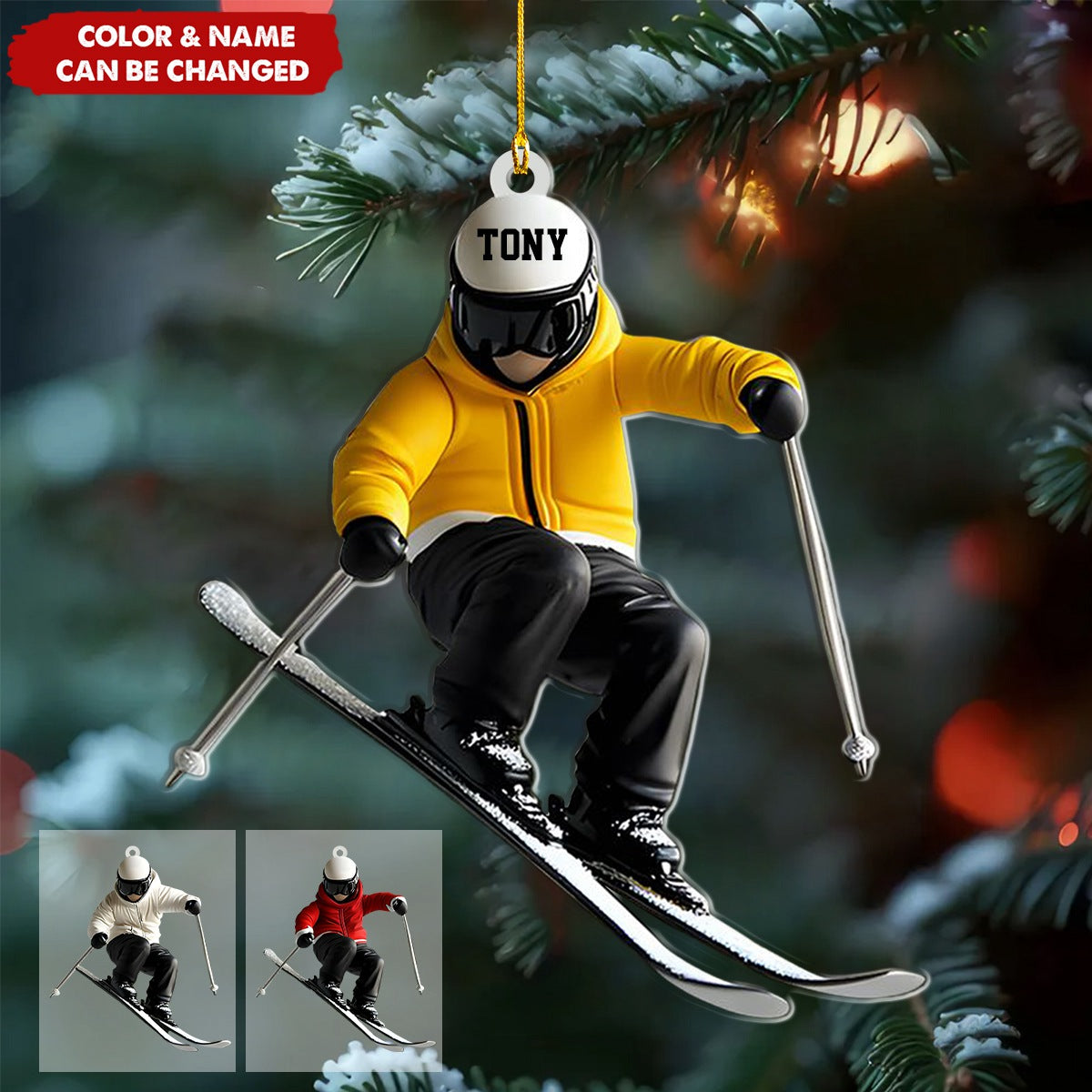 Skiing Fun Personalized Name Ornament, Gift For Skiing Lovers