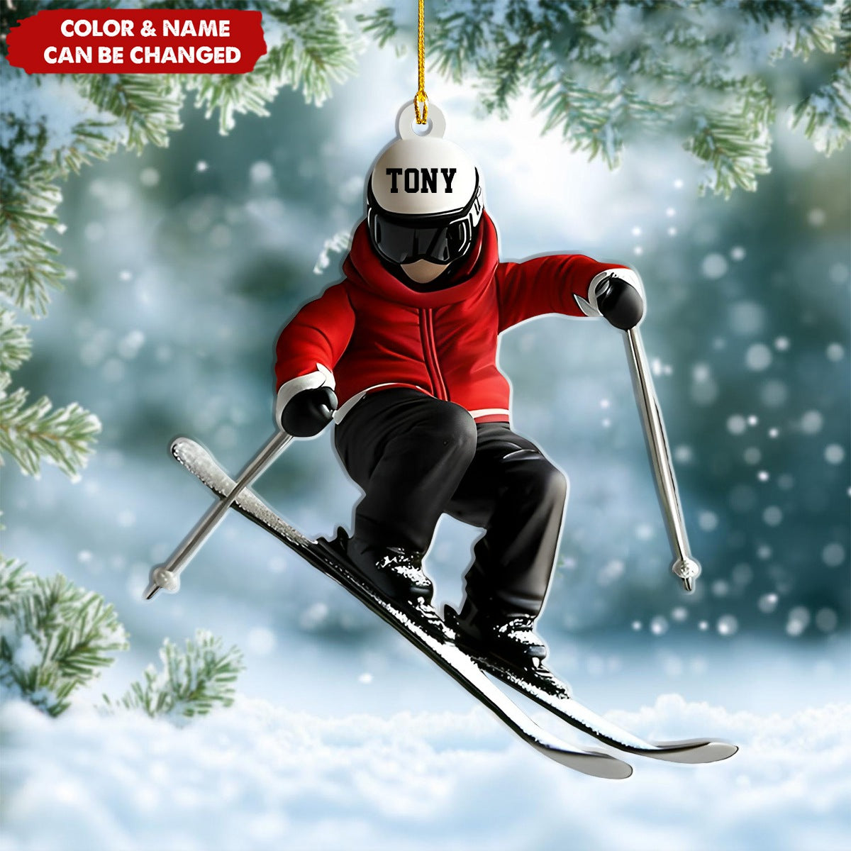 Skiing Fun Personalized Name Ornament, Gift For Skiing Lovers