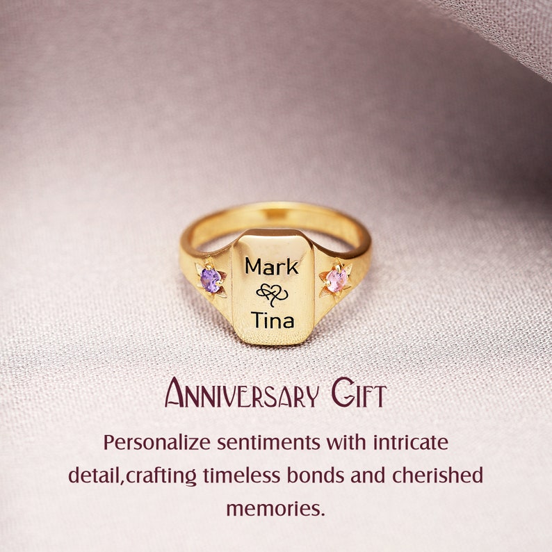 Personalized Custom Names & Birthstone Ring, Anniversary Gift for Couples