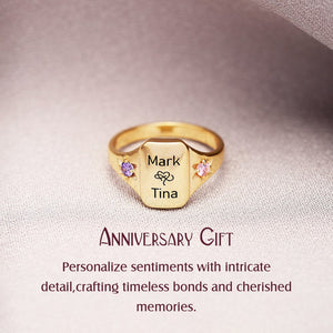 Personalized Custom Names & Birthstone Ring, Anniversary Gift for Couples