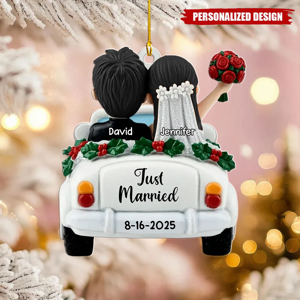 Just Married - Personalized Custom 3D Effect Acrylic Ornament