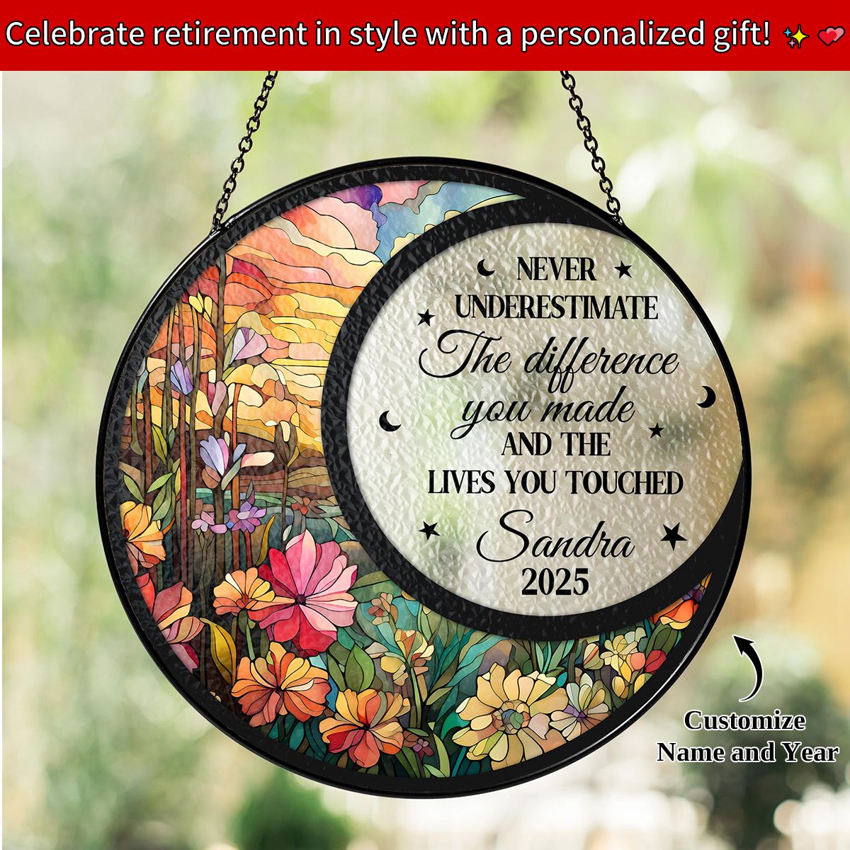 Retirement Decor Gift - Personalized Window Hanging Suncatcher