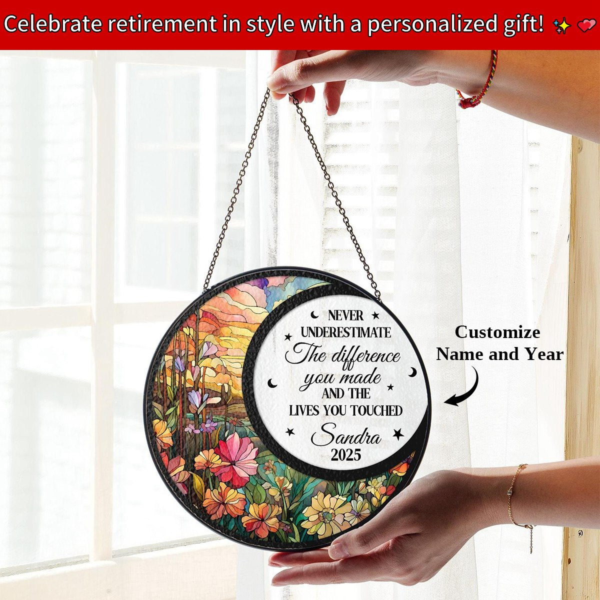 Retirement Decor Gift - Personalized Window Hanging Suncatcher