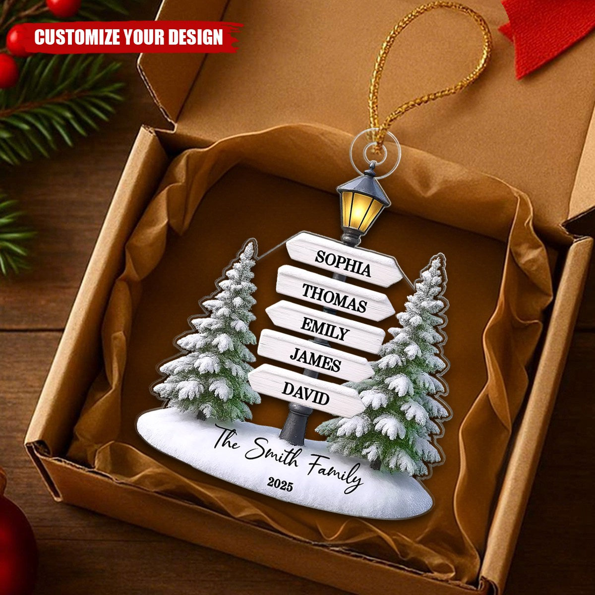 Christmas Family Lamp Posts Directional Signs - Personalized Acrylic Ornament