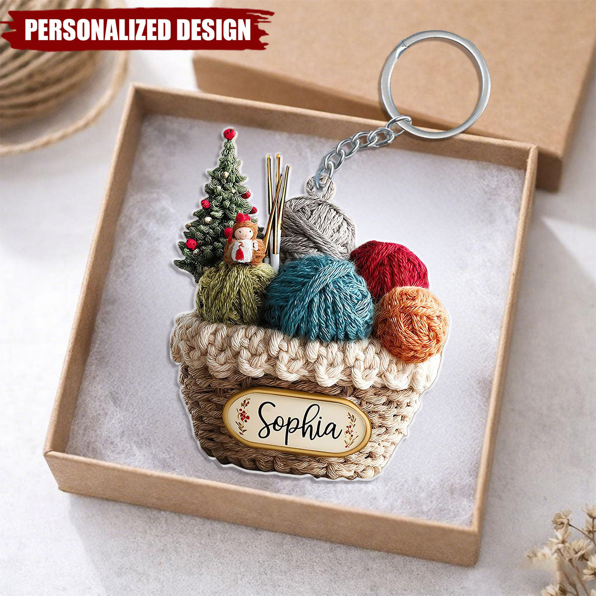 Personalized Knitting Basket Acrylic Keychain