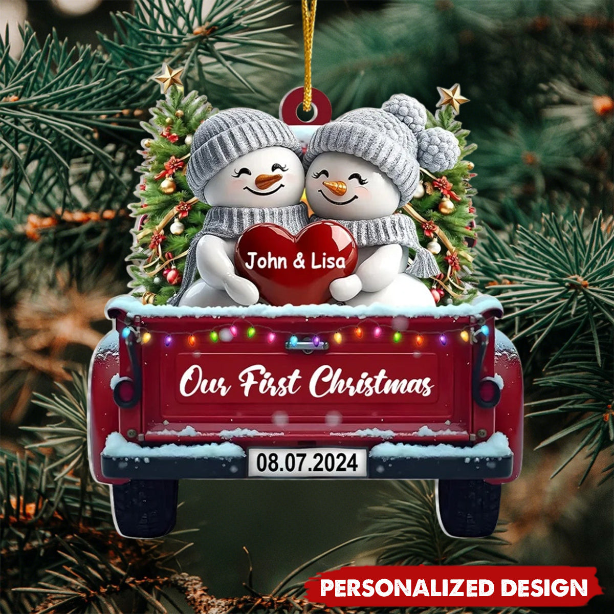 Truck Couple Christmas, Our Firstmas Christmas - Personalized Acrylic Ornament
