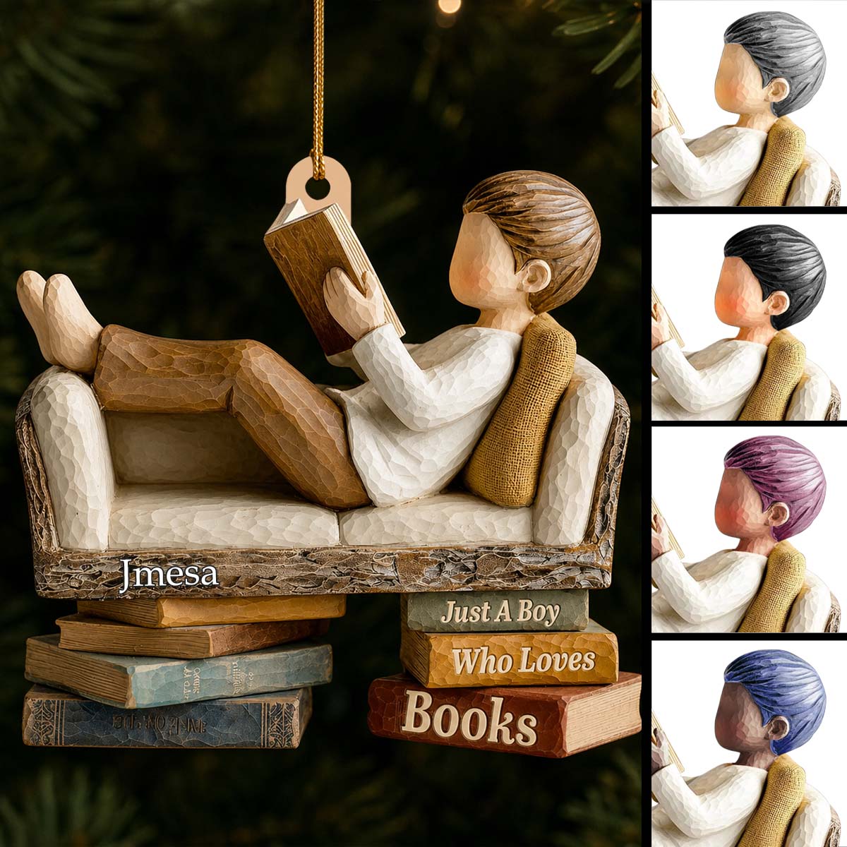 Personalized Book Lover Christmas Ornament, Custom Boy Or Girl Reading Gift
