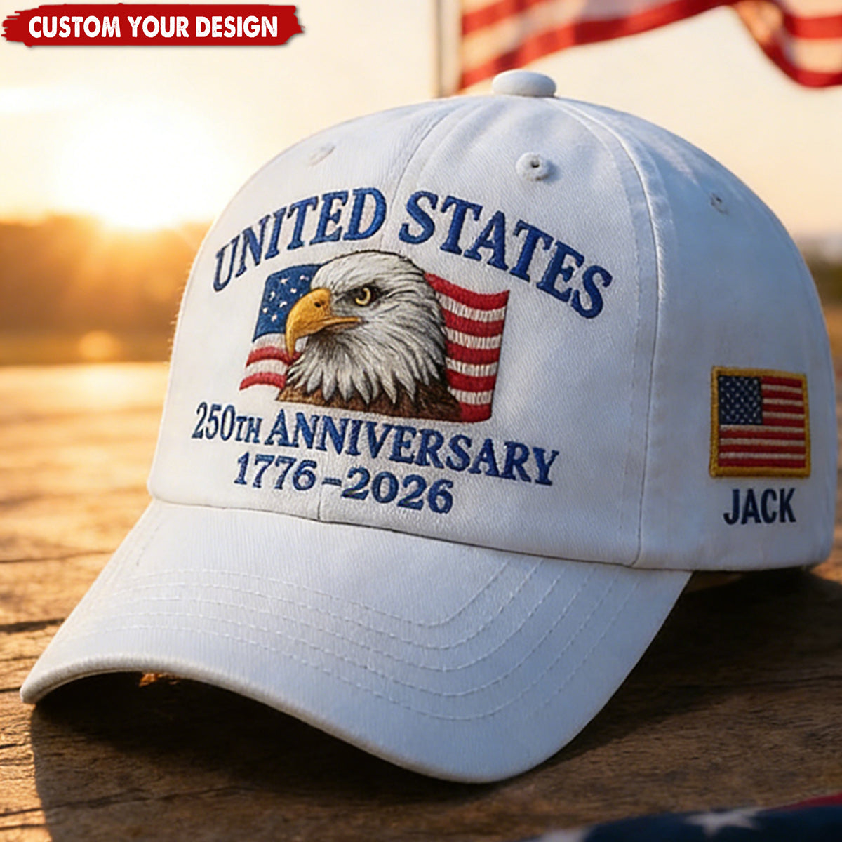 Custom Name United States 250th Anniversary Hat 1776–2026 Eagle Cap