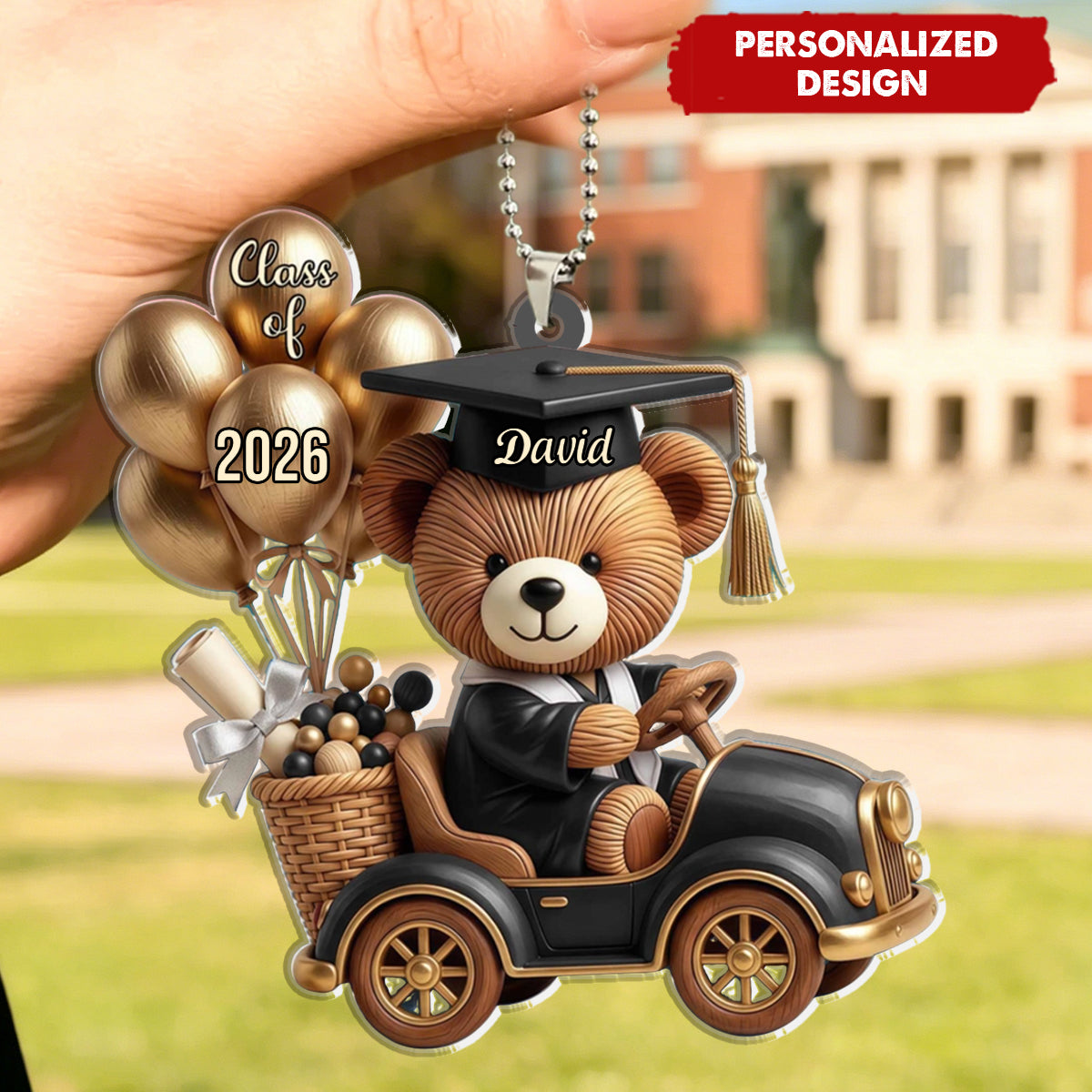 Personalized Class Of Graduation Bear, Car Hanging Ornament