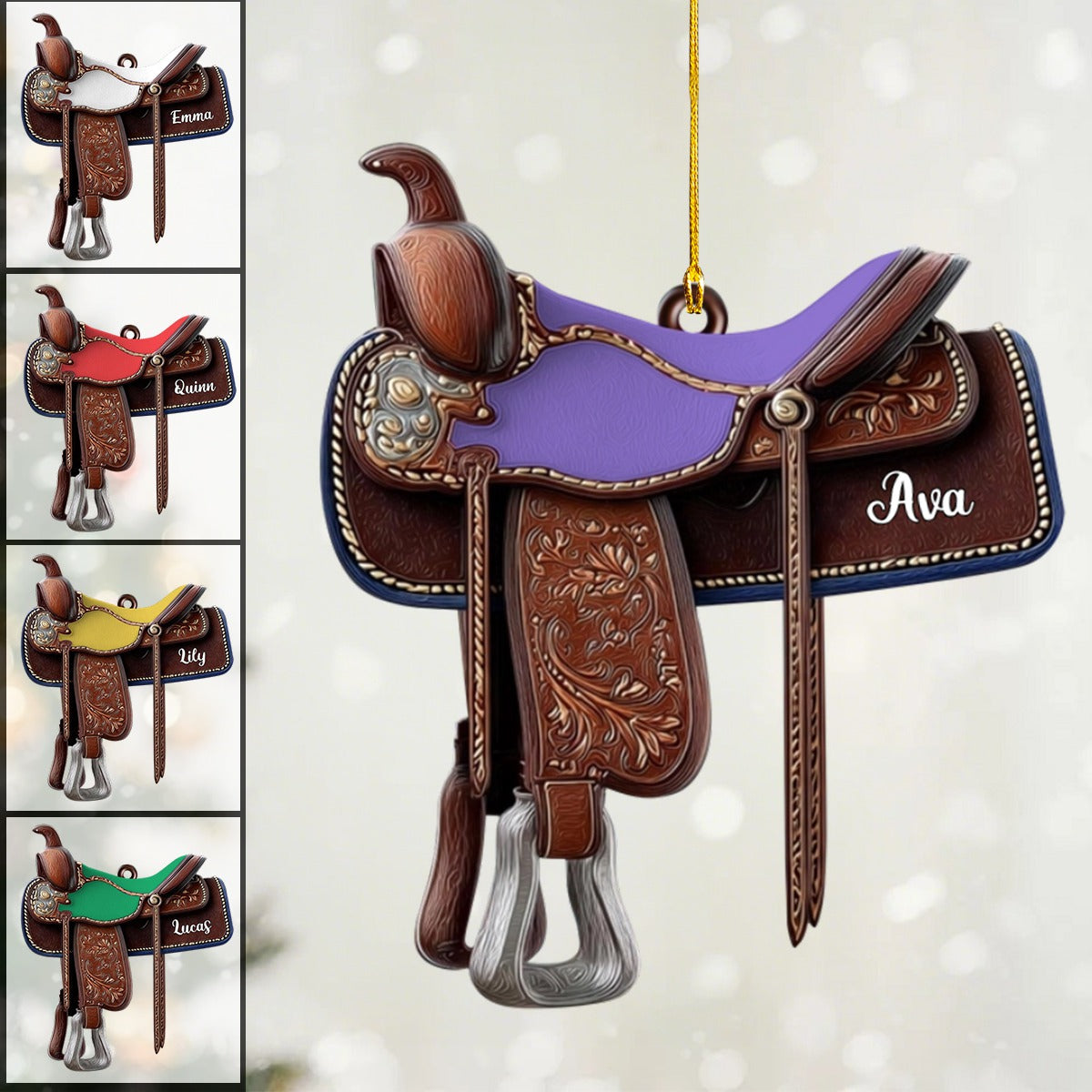 Custom Western Horse Saddle Acrylic Ornament, Rustic Equestrian Holiday Gift