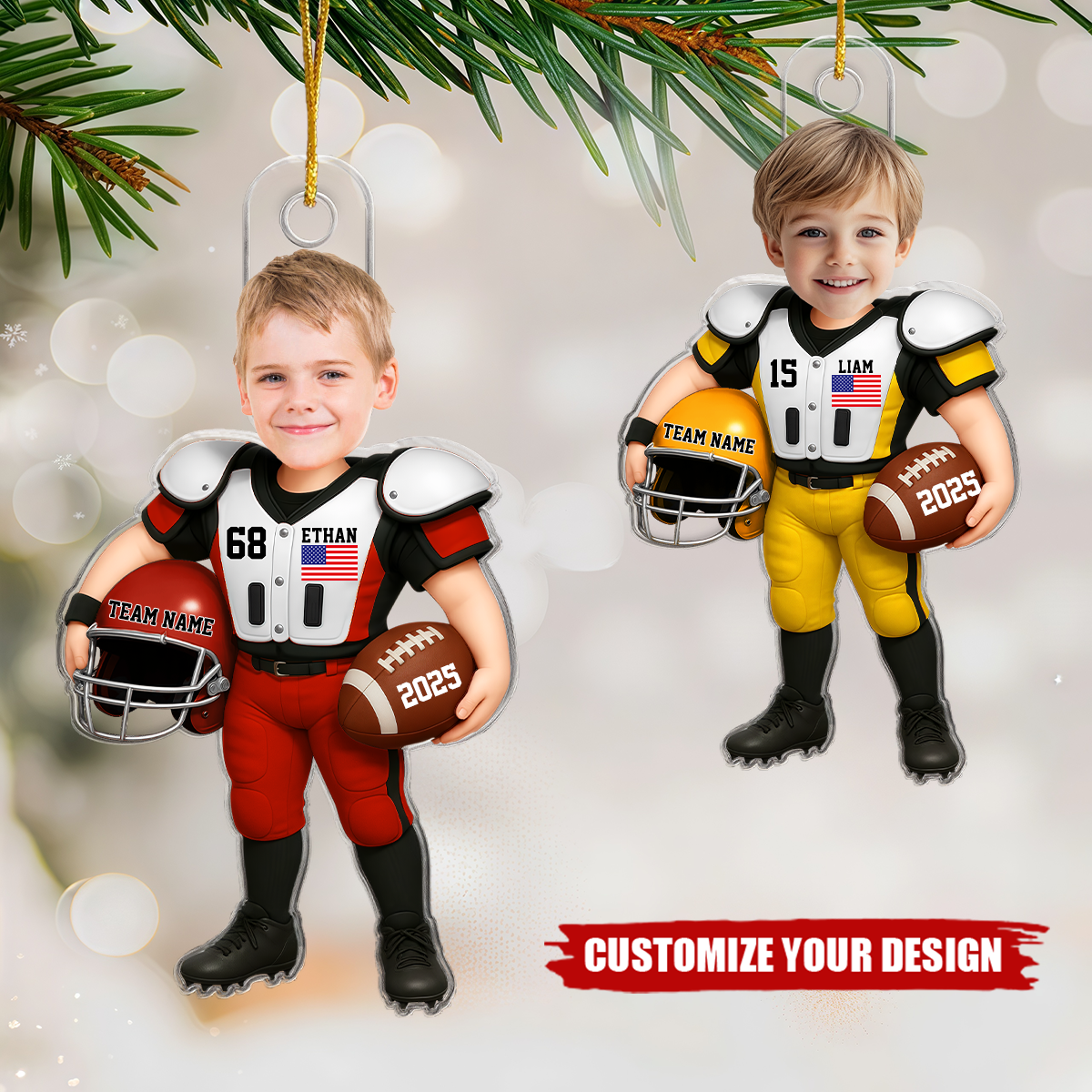 Custom Photo Baby Football Ornament, Personalized Football Kids Keepsake