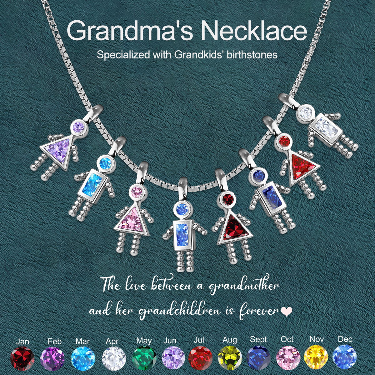 Hadouki Personalized Birthstone Kids Pendant Necklace, Gift For Mom Grandma ...