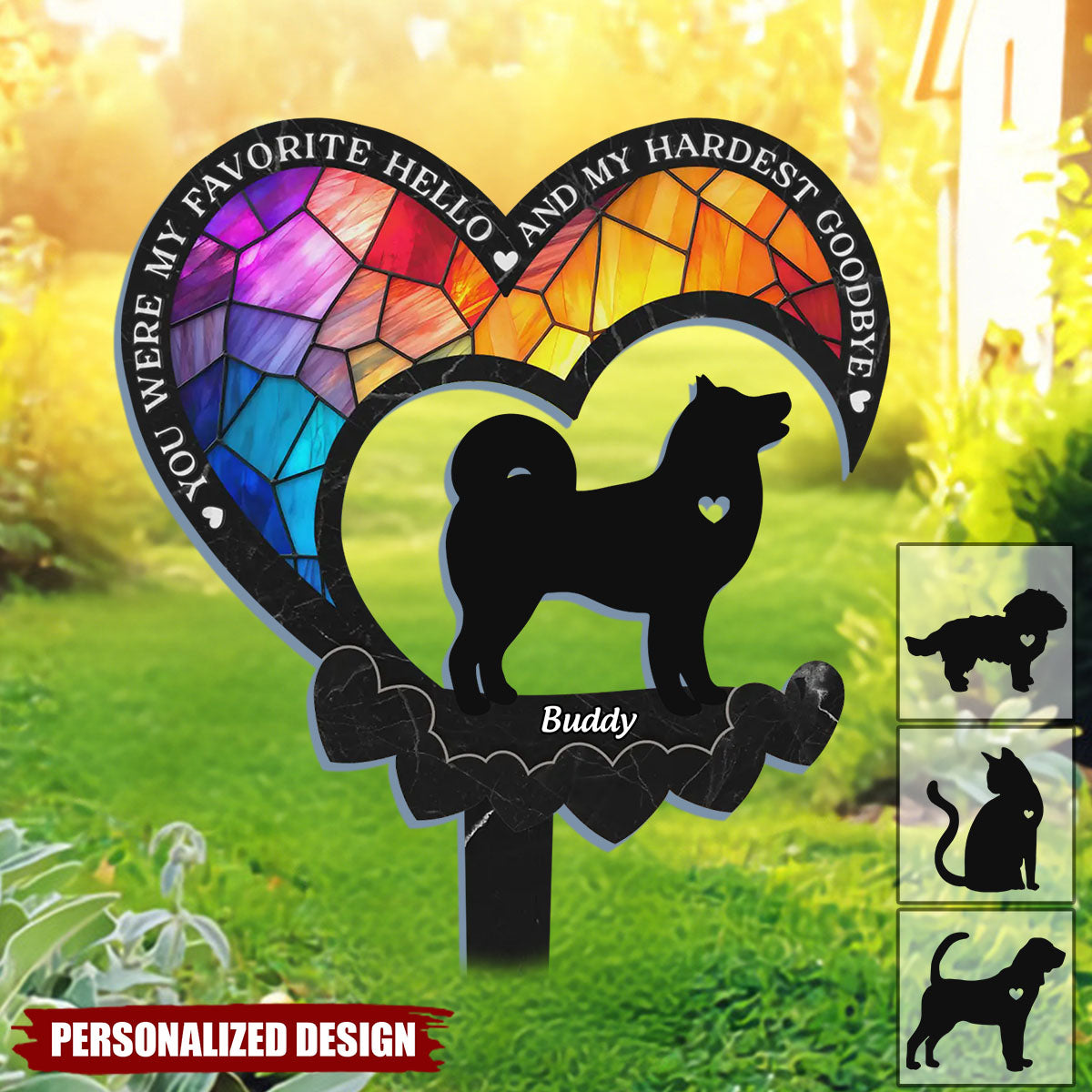 Heaven Gained A Furry Angel - Memorial Personalized Custom Stain Glass Style Acrylic Garden Stake