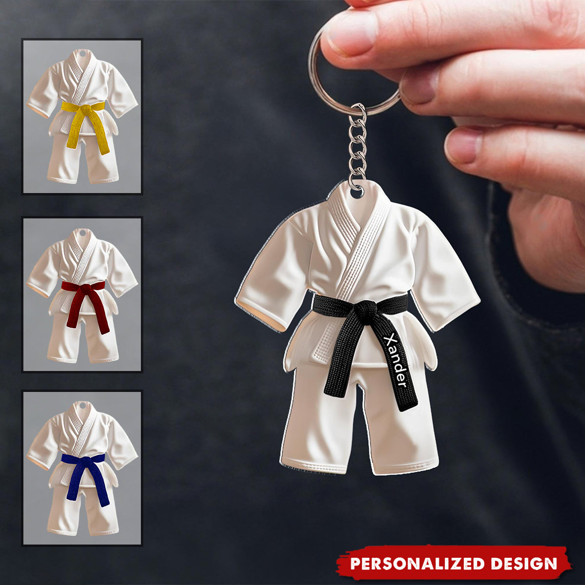 Personalized Black Belt Keychain, Gift For Martial Arts Karate Jiu Jitsu Judo Lovers