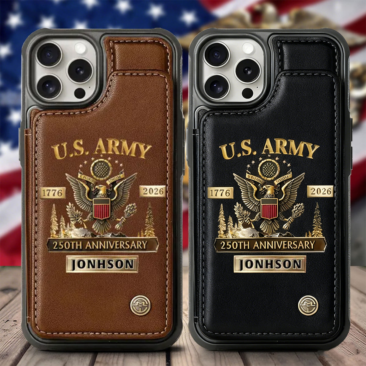 250th Anniversary-Personalized Leather US Army Wallet Phone Case