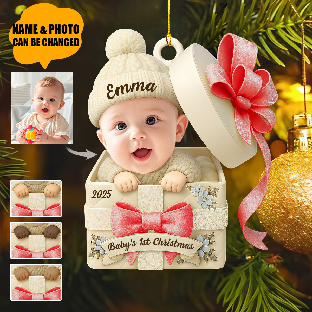 Personalized Baby Christmas Gift Box 2D Flat Acrylic Ornament