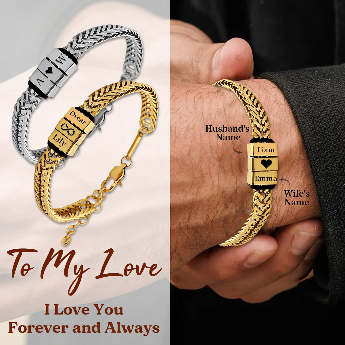 To My Man - Personalized Couples Engraved Name Bracelet