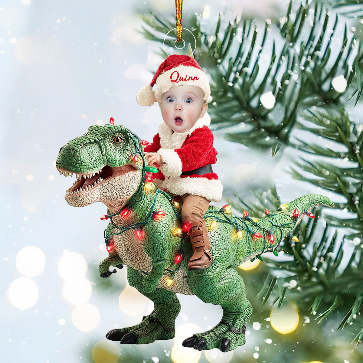 Dinosaur Christmas Ornament, Custom Photo Kids Gift