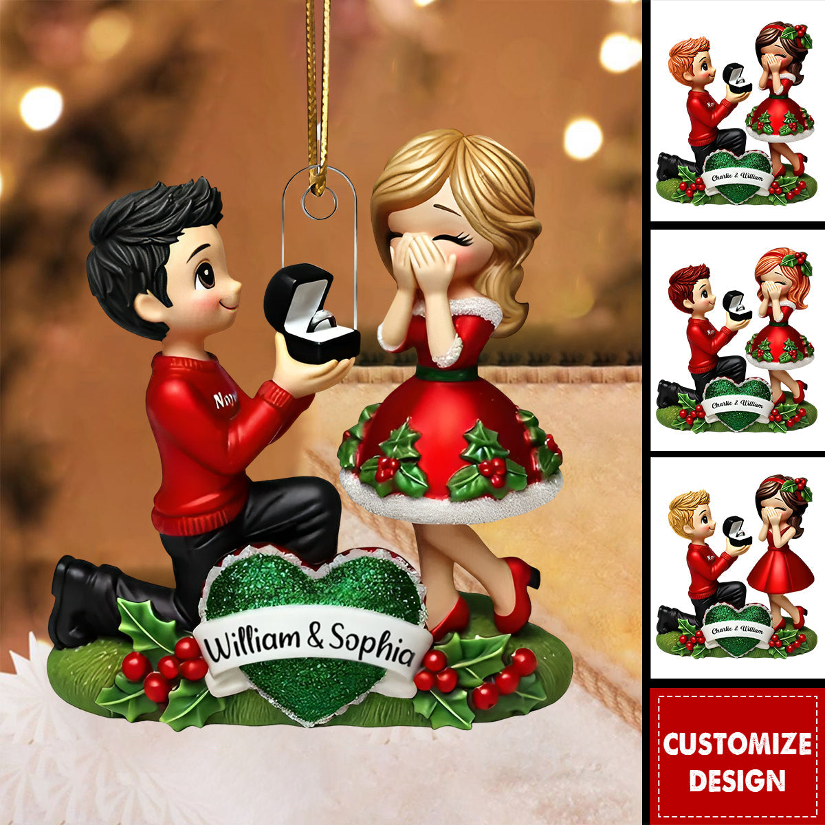 Marriage Proposal Ornament, Personalized Newly Engaged Gift, "She Said Yes!" Ornament