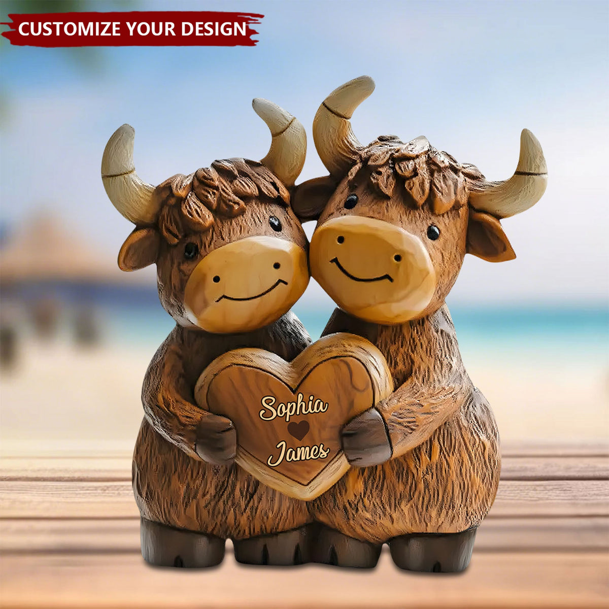 Cute Highland Cow Couple - Personalized Highland Cow Custom Shaped Plaque