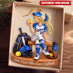 Personalized Softball Girl Ornament, Custom Name & Number Christmas Tree Decor