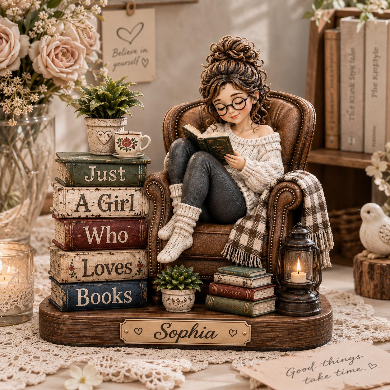 Personalized Book Lover Wooden Block, Just a Girl Who Loves Books Plaque