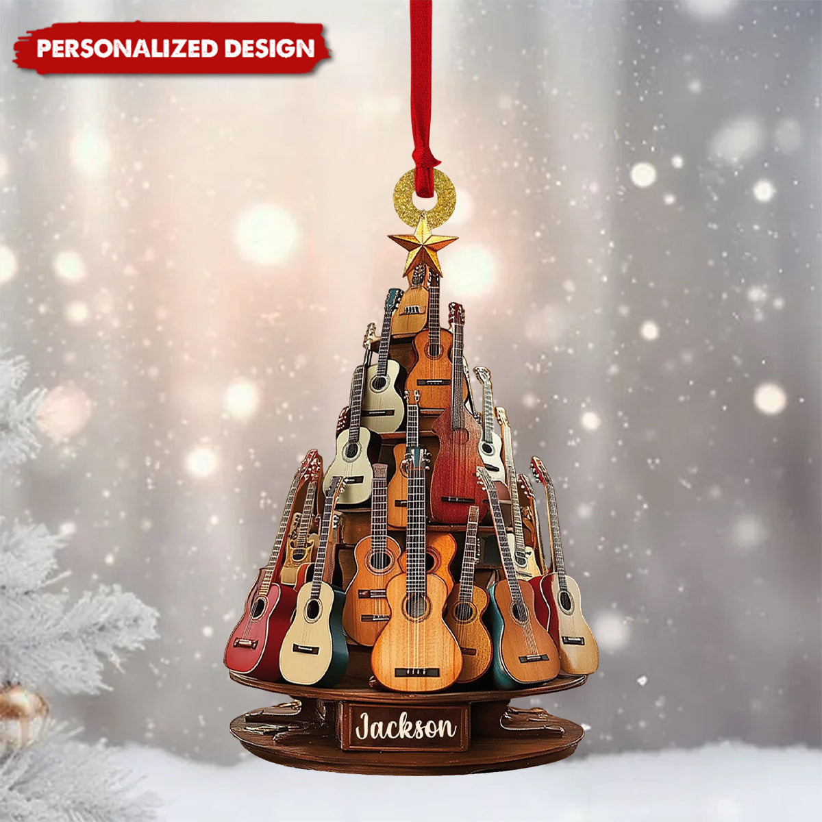 Personalized Classic Guitar 2D Flat Ornament, Guitar Christmas Ornament