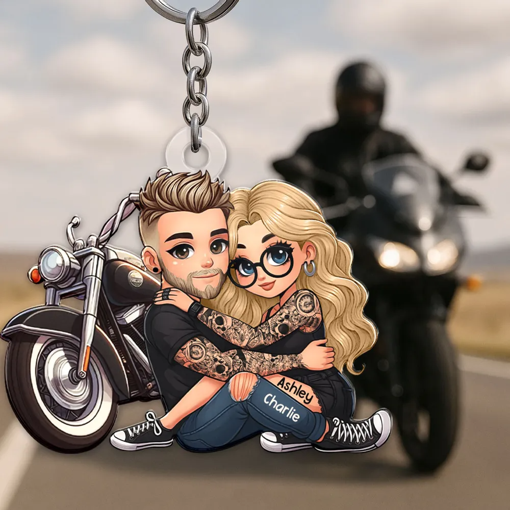 Biker 3D Cartoon Effect Couple Personalized Acrylic Keychain-Gift for Motorcycle Lovers
