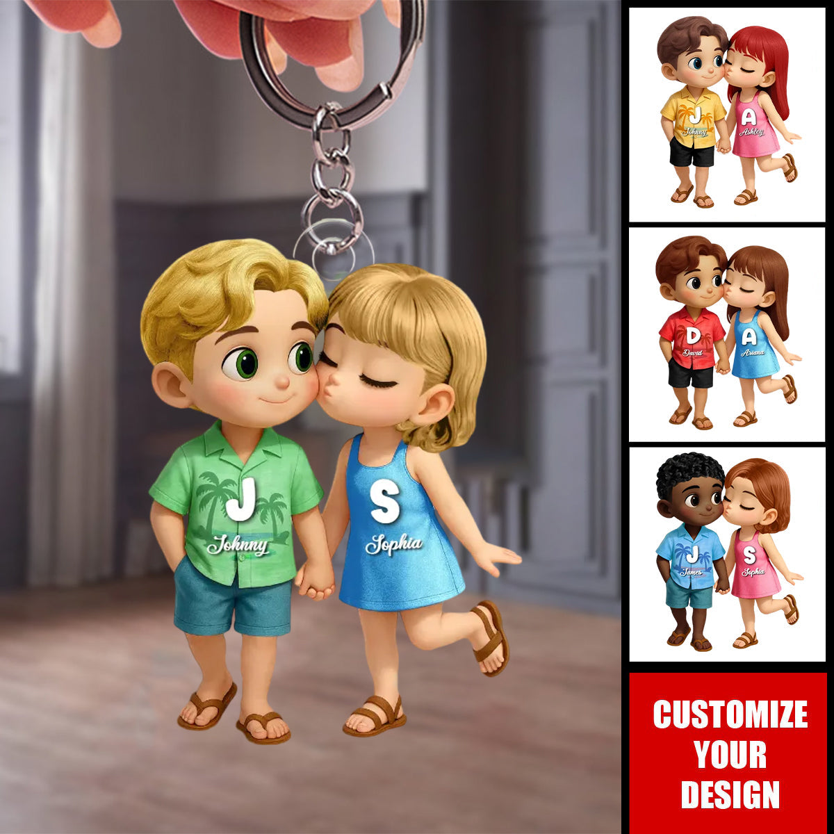 Cute Cartoon Couple Summer Vibe - Personalized Custom Shaped Acrylic Keychain