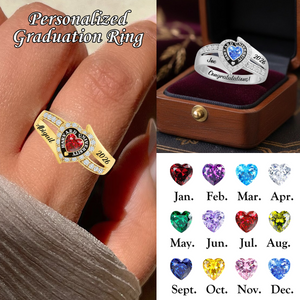 Personalized Engraved Heart Birthstone Graduation Ring Gift for Graduates